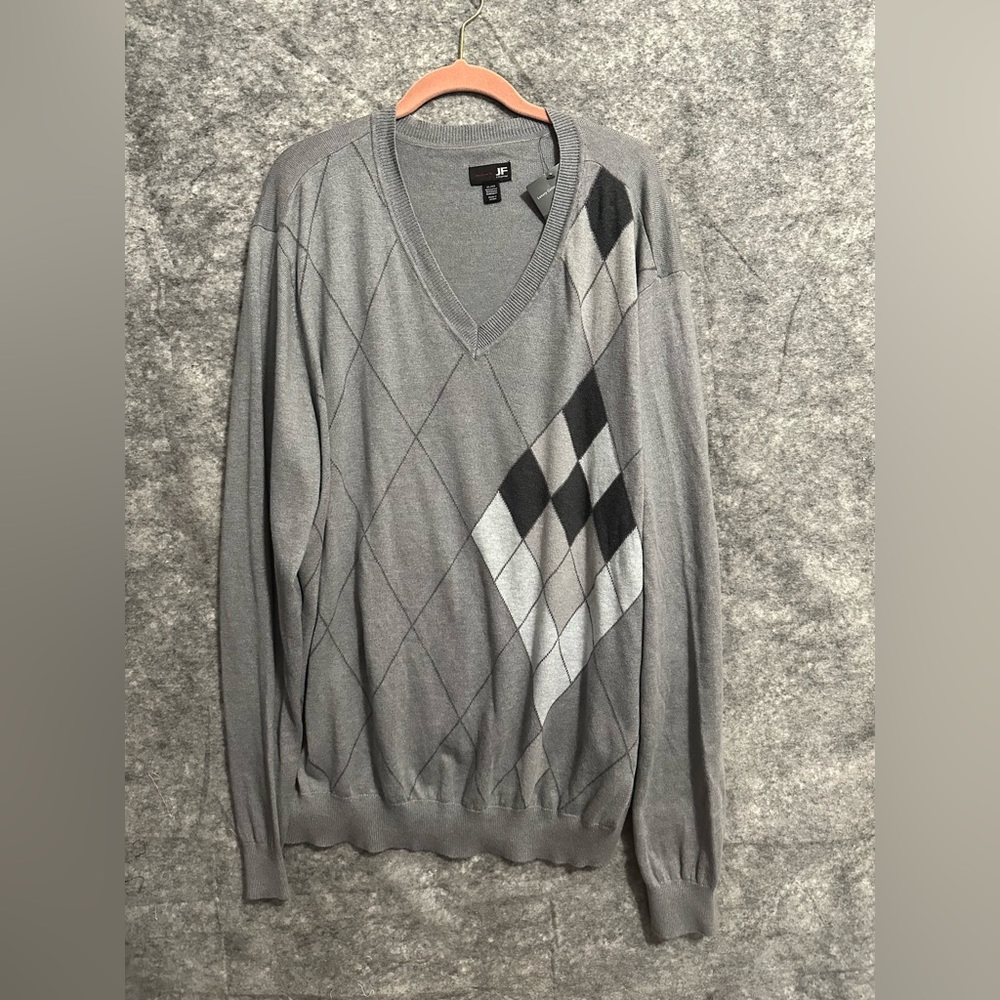 J Ferrar Sweater Mens Argyle Gray Black XL Dad Casual Office Grandpa Gift New